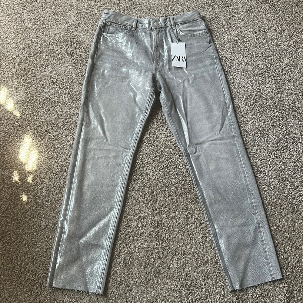 Zara Metallic Slim Denim Jeans